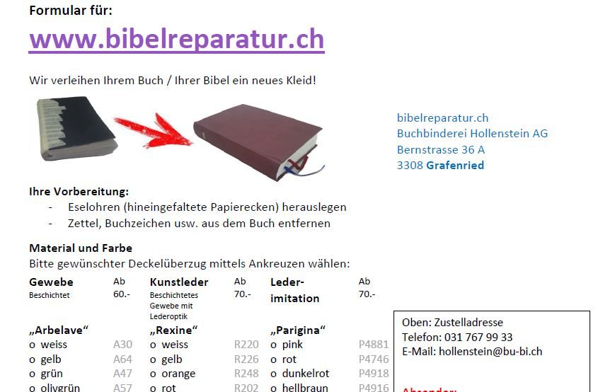 Bild Formular Bibelreparatur
